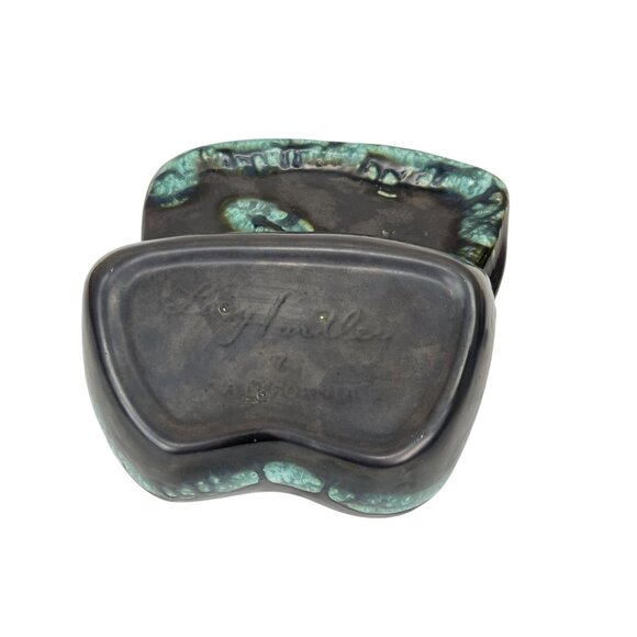 Sue Handley Artisan Ceramic Trinket Box Black And Green Abstract Design - Picture 4 of 8